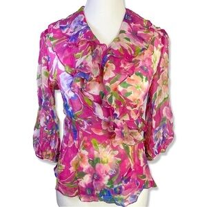 ⭐️LAUREN RALPH LAUREN Silk Ruffle Floral Sheer Wrap Top